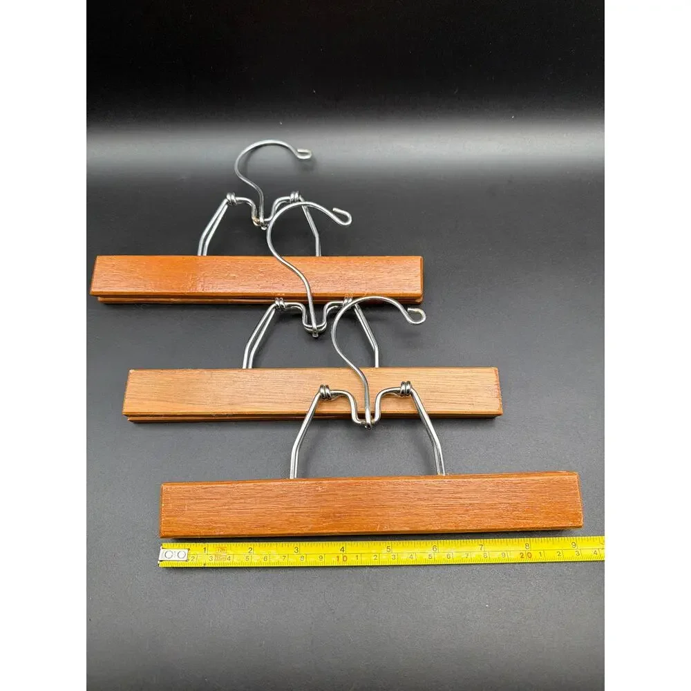 Vintage Wooden Clamp Pants Hangers Set Mid Century Skirt Trouser Hangers 9